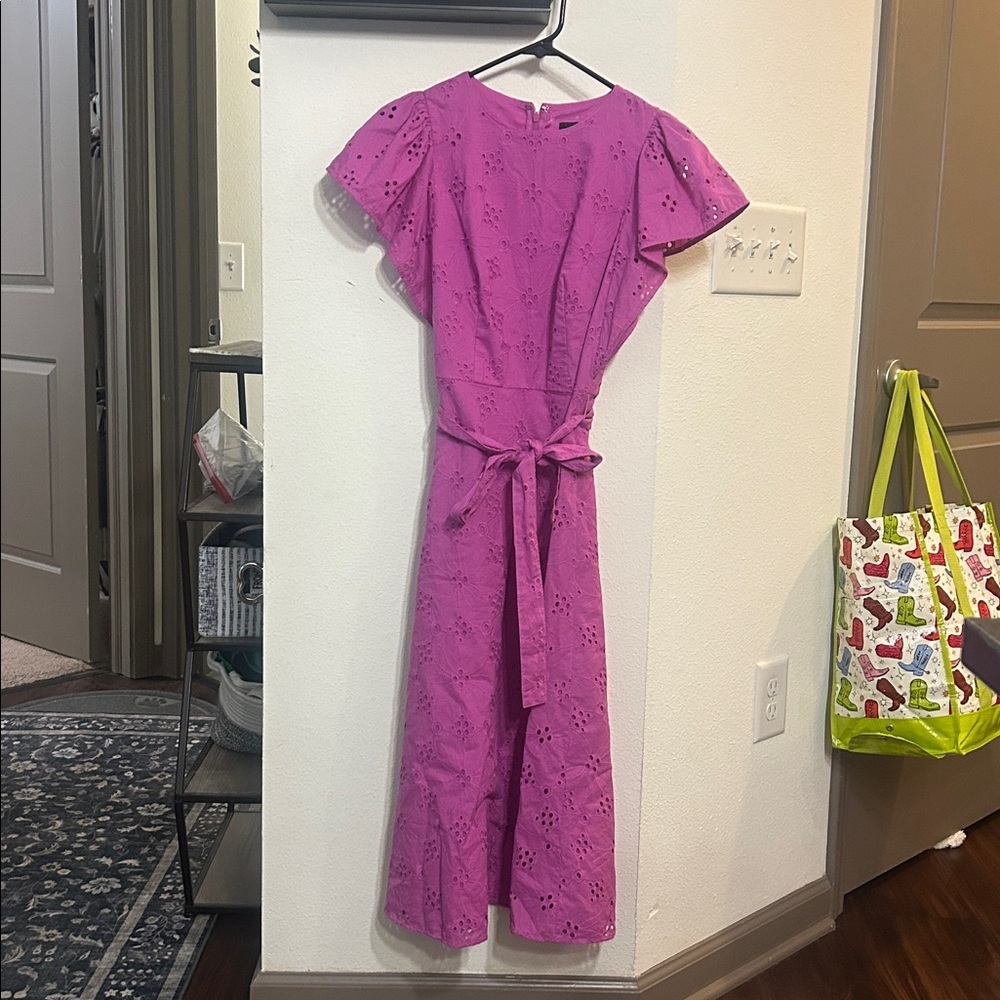 Ann Taylor Eyelet Flutter Sleeve Midi Dress - Picture 2 of 5